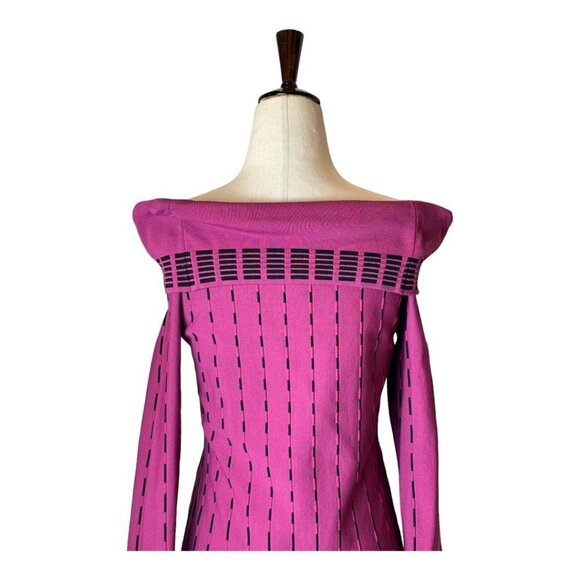Prabal Gurung Collective Dress Womens 6 Purple Knit Stripe Off The Shoulder Mini - Picture 5 of 10